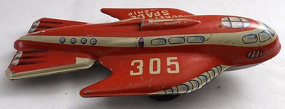 Vintage 1950s Rocket Space Ship Tin. Rocket space ship 305, Automatic Toy Co. tin, good 