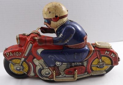 Tin Plate Litho Friction Toy Motorcycle. 1950s-60s Made in Japan, 10", PA-107, in good condition 
