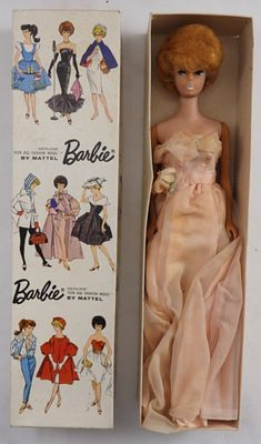 1960s Barbie In Box. Beautiful Barbie, in a pale pink dress with pink heels ( small crack in 