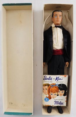 1960s Ken In Box. Ken is ready for the dance in his sharp tuxedo, Ken is in good condition, and 