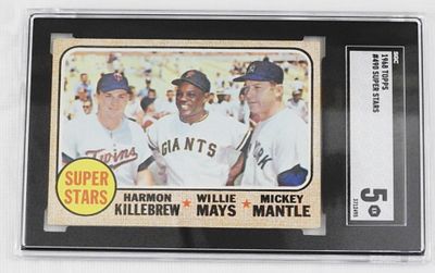 SGC 1968 TOPPS #490 Super Stars Card. Harmon Killebrew, Willie Mays, Mickey Mantle. Graded 5 EX 