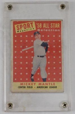 Mickey Mantle All-Star Selection Card TOPPS. 1958, in Fair condition in screw plaque