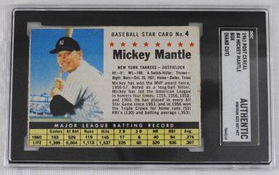 Mickey Mantle Post Cereal #4 SGC Graded. 1961 Post Cereal #4 Mickey Mantle Box (Hand Cut) 