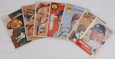 (7) TOPPS Baseball Cards. 1) Mickey Mantle #82. 2) Bill Wright #286. 3) Rube Walker #333. 4) 