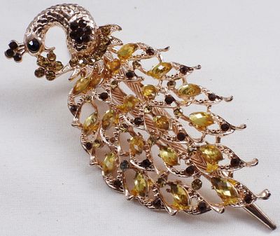 Large Rhinestone Peacock Hair Clip. About 5in long. Very pretty