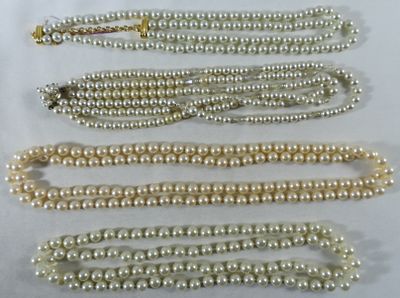 4 Faux Pearl Necklace. Bid Vintage