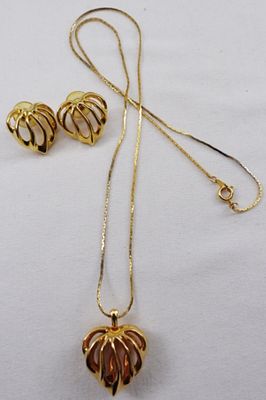 (3) Piece Set, Necklace & Earrings. Gold-toned earrings