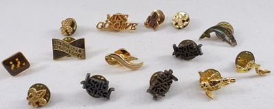 (14) Shirt Pins. Gold toned