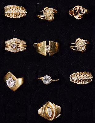 (10) Gold-Tone Rings. Sizes 4.5-9
