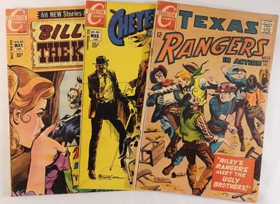 (3) Charlton Western Comics. Billy the kid, Texas Rangers in action and Cheyenne kid. 1967, and 