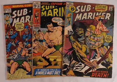 (3) Bronze Age Marvel Sub-Mariner. Numbers 30, 42 (has a rip and a few bends in the cover.), And 64