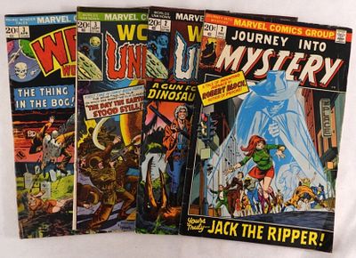(4) Mixed Marvel Comics. Weird Wonder Tales -1973. Worlds Unknown -1973. Worlds Unknown A gun 