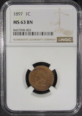 1897 Indian Cent, NGC MS-63 BN. Top-rated online Auction House.