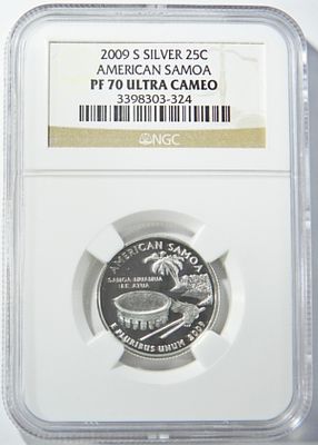 2009-S Silver AM. Samoa 25C, NGC PF-70 UC. American Samoa
