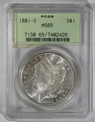 1881-S Morgan Dollar, PCGS MS-65. Old green holder