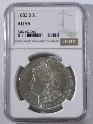 1883-S Morgan Dollar, NGC AU-55. Visit us on Facebook