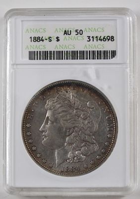 1884-S Morgan Dollar ANACS AU 50. bid live now!