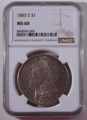 1885-S Morgan Dollar, NGC MS 60. Get this for your collection today