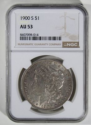 1900-S Morgan Dollar, NGC AU-53. Follow us on Facebook, Instagram, X, and TikTok.