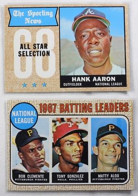 (2) TOPPS Baseball Cards. 1) 1967 Batting Leaders TOPPS number 1 VG. 2) The Sporting News All 