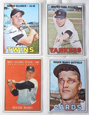 (4) Mixed Lot Of TOPPS Baseball Cards. 1) Roger Maris TOPPS Number 45 VG. 2) Roger Maris TOPPS 
