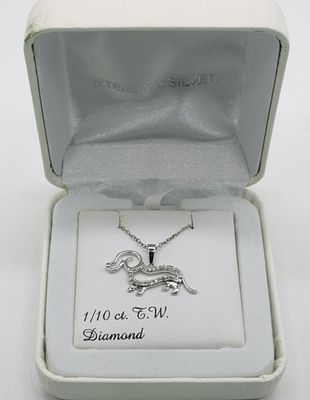 Dachshund Sterling Diamond Necklace. Cute Dachshund necklace in sterling silver with 1/10 ct TW 