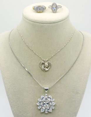 Tacori IV 925 Ring & Necklaces. One ring is Tacori IV brand with cubic zirconia gemstones. 