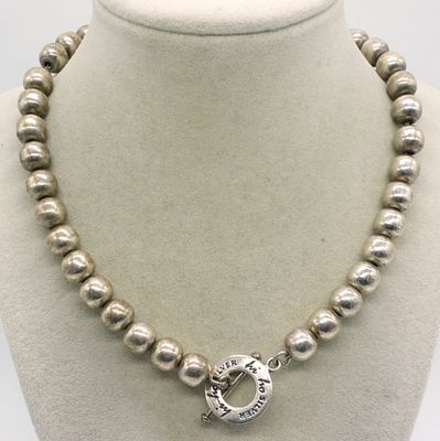 Hi Ho Silver 925 Beaded Necklace. Sterling beaded necklace, 16" long. Toggle clasp, marked "hi 