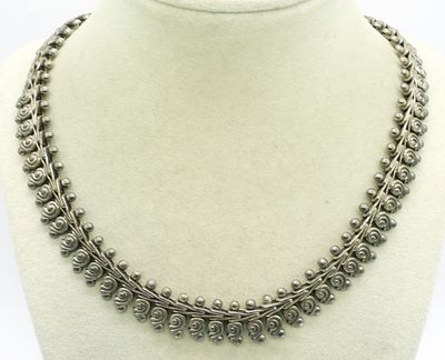 Vintage Sterling Swirl Floral Fringe Necklace. Vintage sterling, swirl floral fringe necklace. 