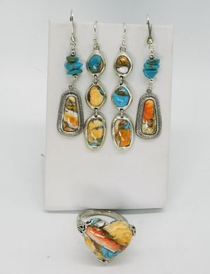 Oyster Copper Turquoise Ring & Earrings. Sterling Oyster Copper Turquoise gemstone ring and 