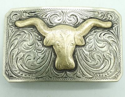 Soulages 925/10k Belt Buckle. Soulages Mfg, Reno Nevada Belt Buckle, Sterling Silver with 10k 