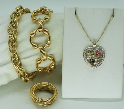 Gold Tone 925 Bracelets, Necklace & Ring. Gold tone sterling necklace, 18" long. Heart pendant 