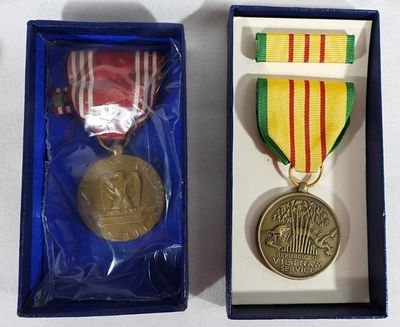(2) WW2 Military Medals in Boxes. WW2 Good Conduct Medal, Republic of Vietnam Service Medal