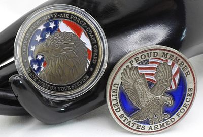 (2) Challenge Military Coins. 1-Proud Member United States Air Forces 1-Army / Navy / Air Force 