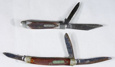 (2) Old-time Pocket Knives. 1) Three-blade pocket knife. 2) Two-blade pocket knife