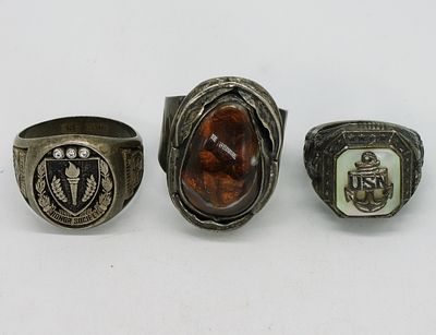 Fire Agate, USN & Honor Society 925 Rings. Three sterling rings. Fire Agate (Mexico 925) size 