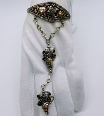 Sterling Eagle Connected Bracelet & Ring. Sterling silver with gold tones, eagle design cuff 