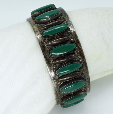 Green Onyx Mexico, Sterling Cuff Bracelet. Sterling cuff bracelet, Mexico, with Green Onyx 