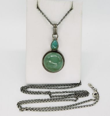 Vintage Turquoise 925 Pendant & Chain. Vintage turquoise pendant, 2" long on a sterling 36" 