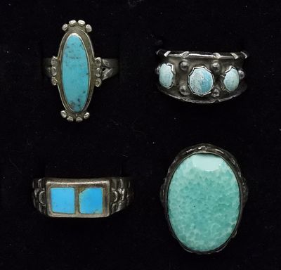 4 Light Blue turquoise 925 Rings. Four sterling rings with light blue turquoise gemstones. Ring 