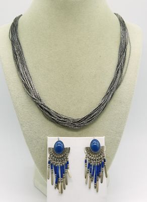 Liquid Sterling Necklace & Lapis Earrings. Liquid Sterling necklace, 20" long. One pair of 