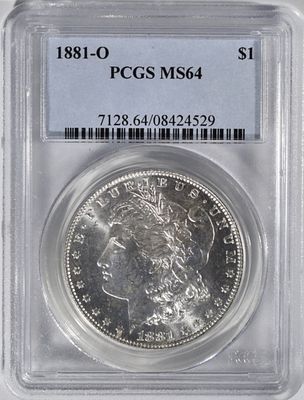 1881-O Morgan Dollar, PCGS MS-64. Top-rated online Auction House.