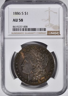 1886-S Morgan Dollar, NGC AU-58. Bid live now!