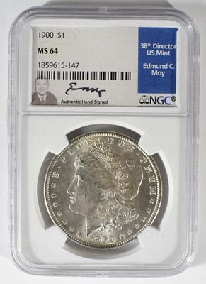 1900 Morgan Dollar, NGC MS-64. Edmund C. Moy signed