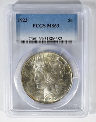 1923 Peace Dollar, PCGS MS-63. Follow us on Facebook, Instagram, X, and TikTok.