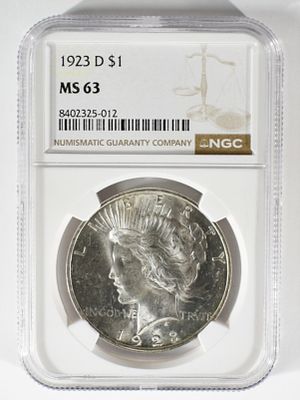 1923-D Peace Dollar, NGC MS-63. Bid with Vintage Auctions!