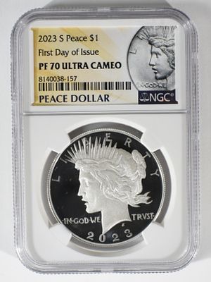 2023-S Peace Dollar, NGC PF-70 Ultra Cameo. First Day Issue