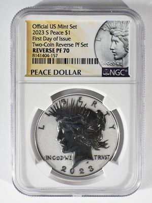 2023-S Peace Dollar, NGC REV PF-70. First Day Issue. Two-Coin Rev. Pf set