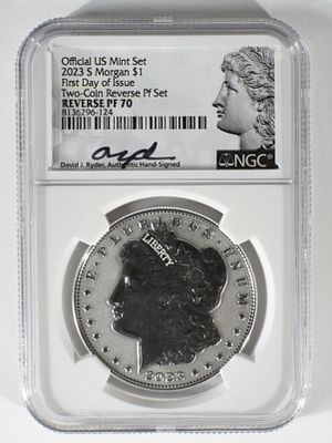2023-S Morgan Dollar, NGC REV PF-70. First Day Issue. Two-Coin Rev. Pf set