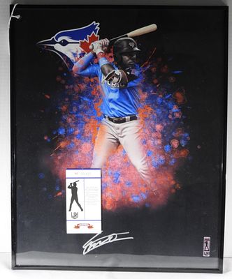 Vladimir Guerrero Jr Autograph Poster Blue Jays. 20X16X2 Poster in a frame. It has a COA from 